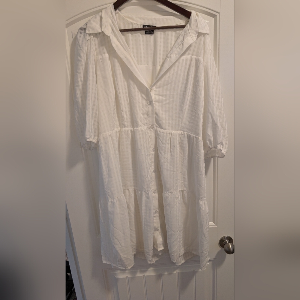 City Chic  Cream Button-Down Dress